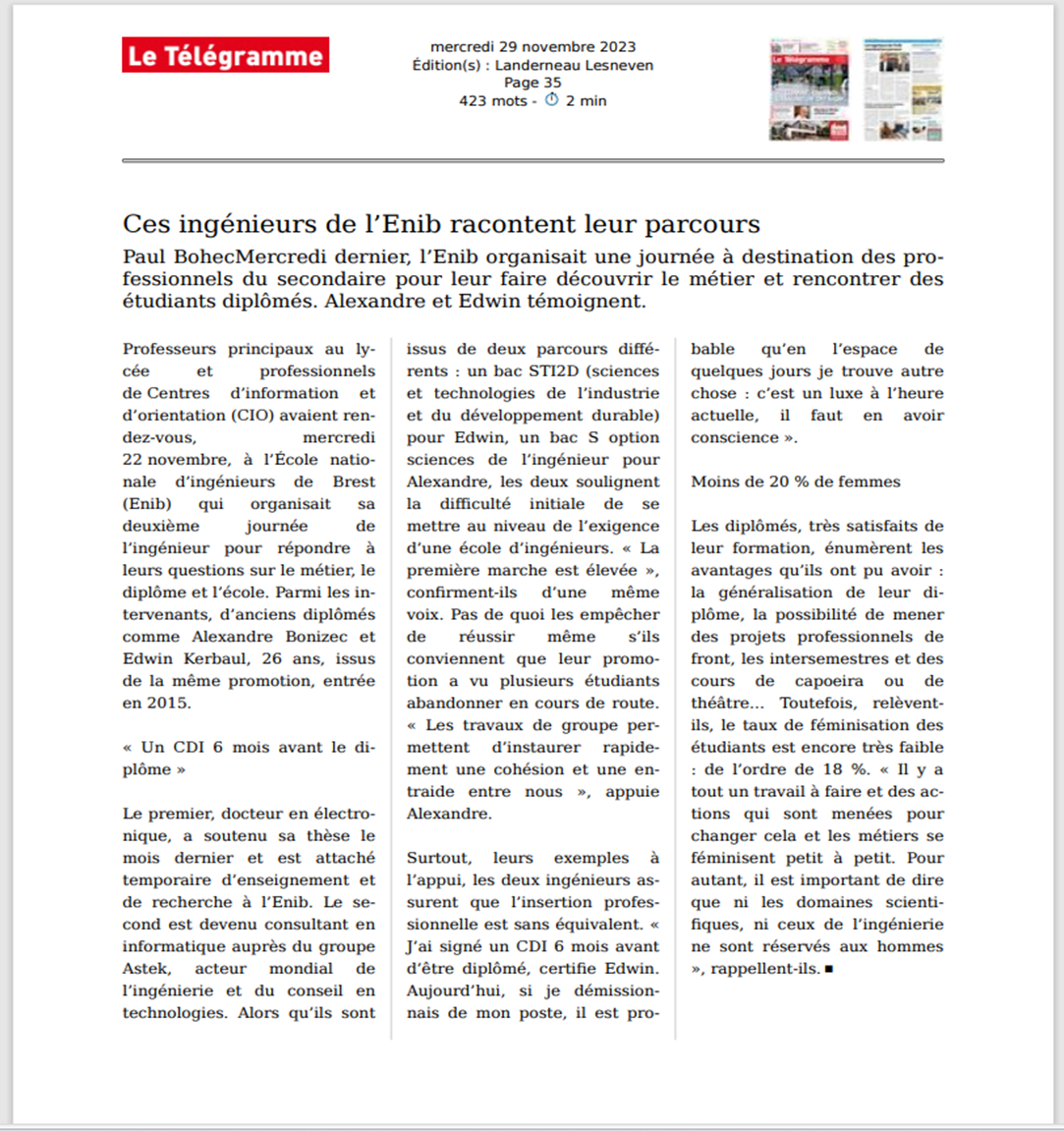 Article : Le Télégramme de Brest - Les ambitions du Groupe Astek dans le Grand Ouest 2023-09-05